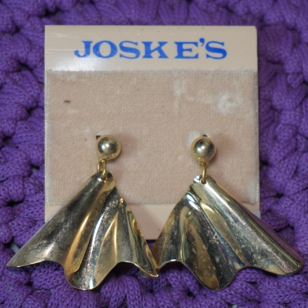 Joskes Womens Gold Fan Shaped Abstract Dangle With Stud Vintage Metal Earrings
